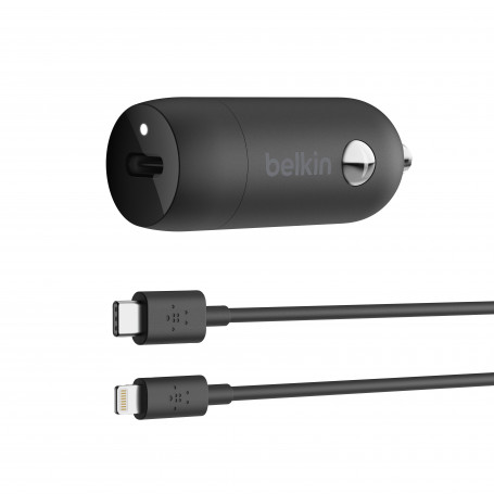 PACK CHARGEUR VOITURE POWER DELIVERY 18W USB-C + CABLE USB-C VERS LIGHTNING NOIRS - BELKIN**