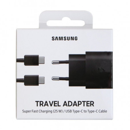 PACK CHARGEUR SECTEUR USB-C 25W + CABLE USB-C VERS TYPE-C NOIRS - EP-TA800EBE/EP-DG980BBE - ORIGINE SAMSUNG