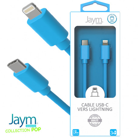 CABLE CHARGE & SYNCHRO USB-C VERS LIGHTNING PD (27W) - LONGUEUR 1.5M - BLEU - JAYM® COLLECTION POP