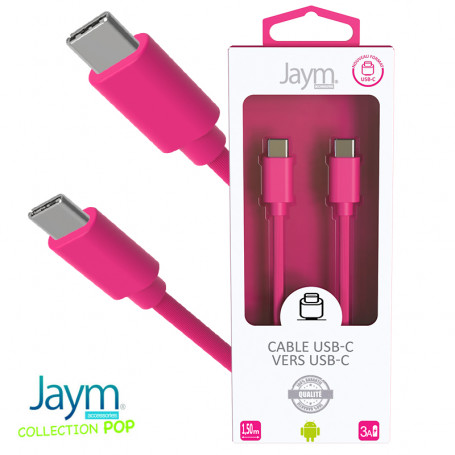 CABLE CHARGE & SYNCHRO USB-C VERS USB-C PD (27W) - LONGUEUR 1.5M - ROSE - JAYM® COLLECTION POP