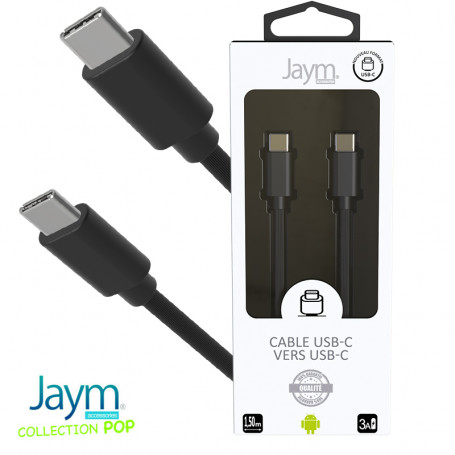 CABLE CHARGE & SYNCHRO USB-C VERS USB-C PD (27W) - LONGUEUR 1.5M - NOIR - JAYM® COLLECTION POP