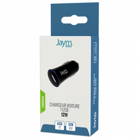 CHARGEUR VOITURE USB-A 5W 1A NOIR - JAYM®