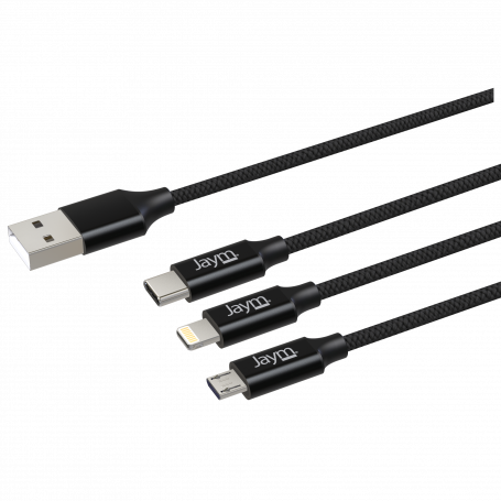 CABLE ULTRA RENFORCÉ TRIPLUG USB VERS LIGHTNING / MICRO-USB / TYPE