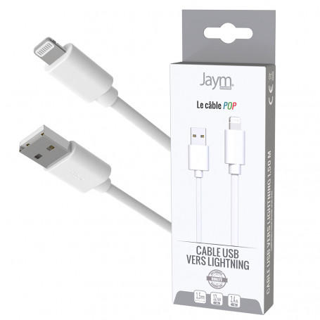 CABLE USB VERS LIGHTNING 1.5M 2.4A BLANC - JAYM® COLLECTION POP
